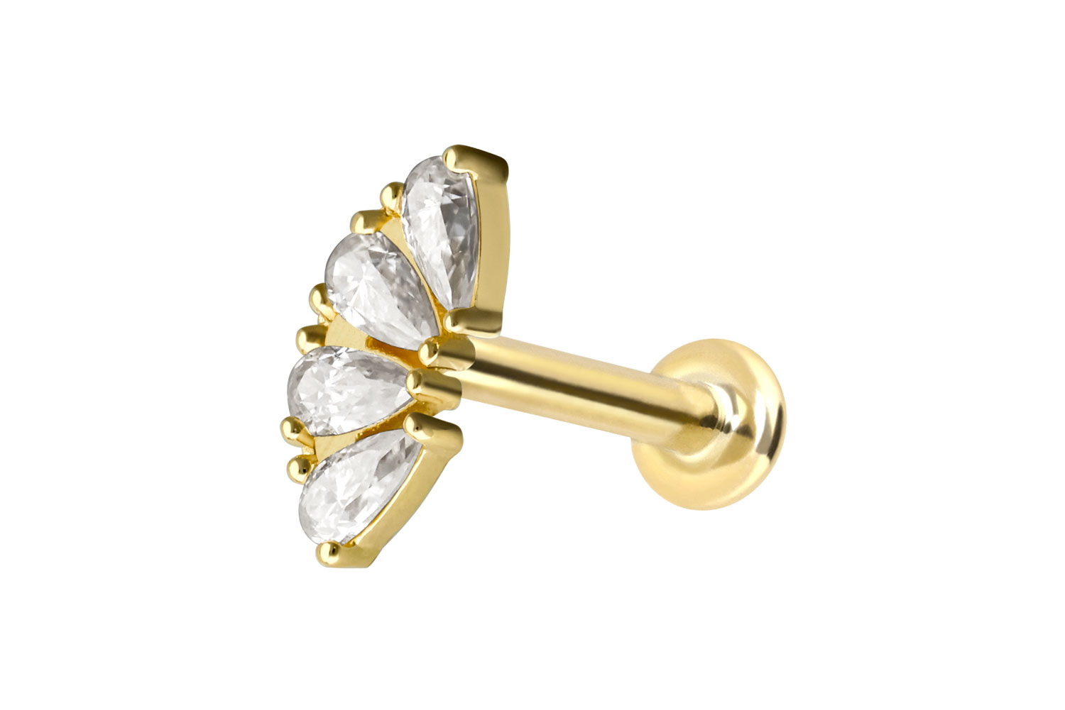 14 Karat Gold Labret Piercing mit Push Fit MOISSANIT-BOGEN